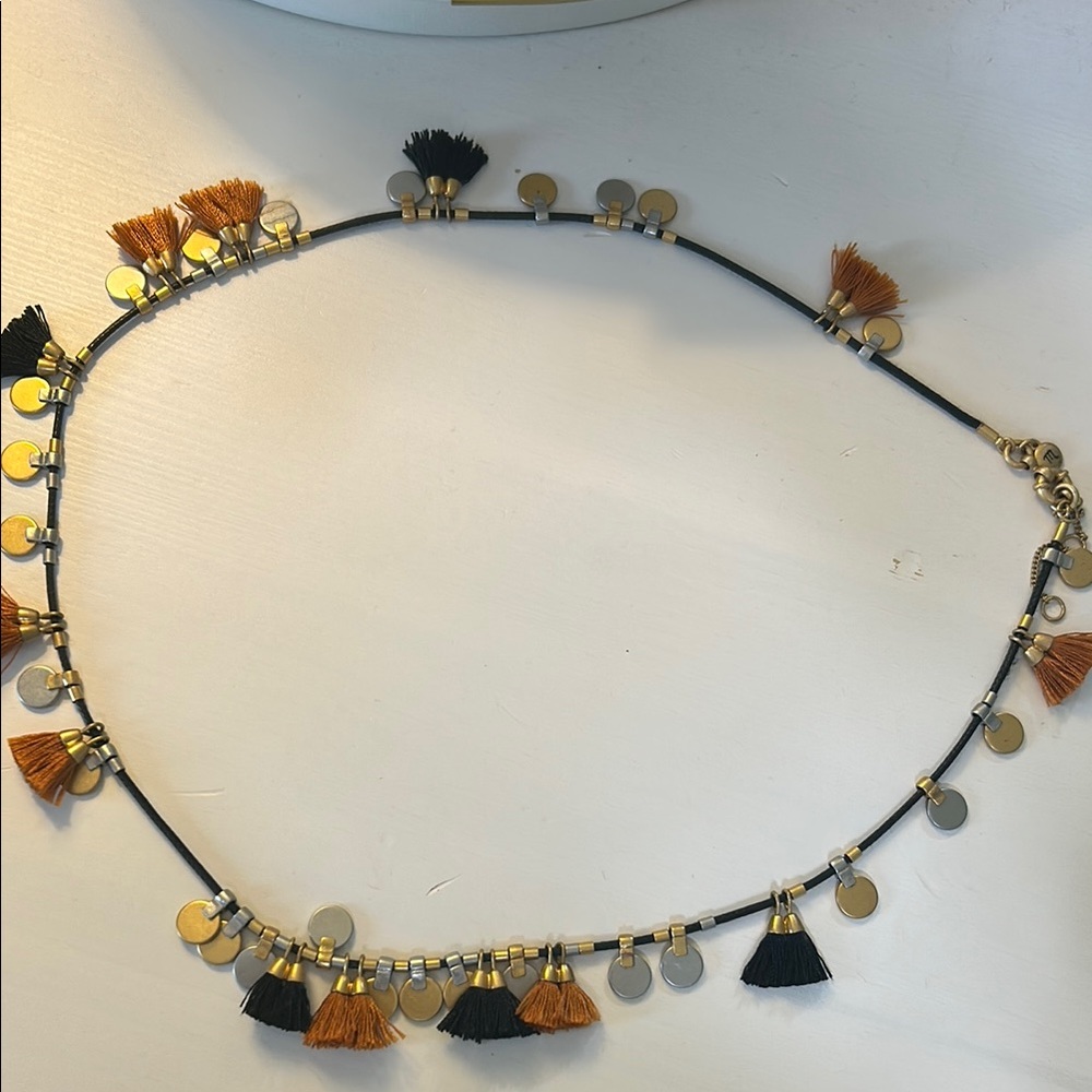 Black and Gold Madewell Tassel Fringe Necklace